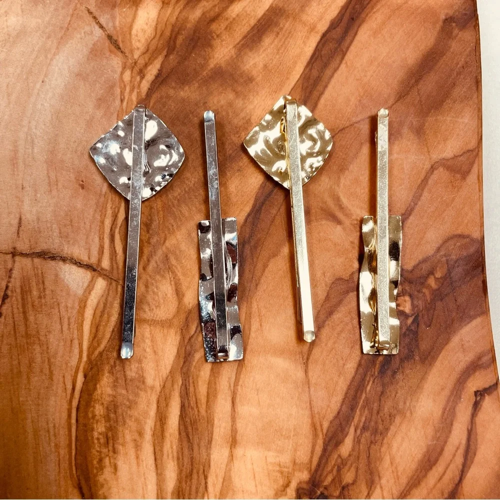 Textured Gold and Silver Hair Clips Pins